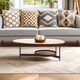 image 1 of Interiors by Premier Oblong Walnut‑Effect Coffee Table, Walnut Veneer Oblong Top, Black Metal Base with Lower Display Shelf Brown