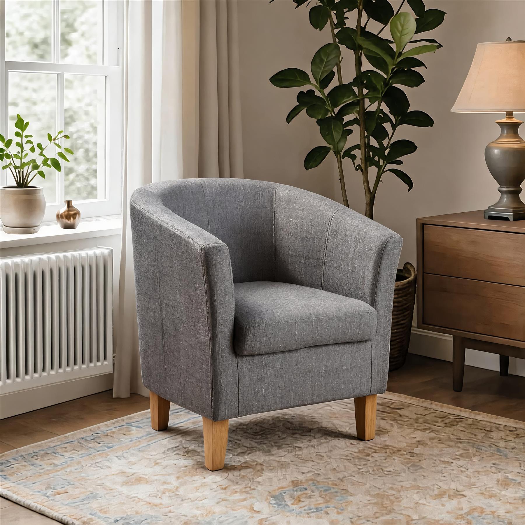 Fabric Tub Chair Colour Range Wooden Legs Armchair Living Room Modern Office | Grey