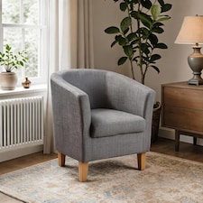 Fabric Tub Chair Colour Range Wooden Legs Armchair Living Room Modern Office | Grey