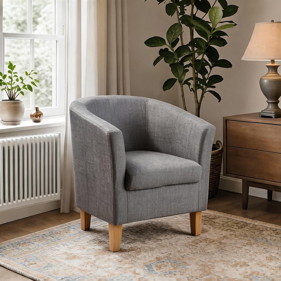 image 1 of Fabric Tub Chair Colour Range Wooden Legs Armchair Living Room Modern Office | Grey