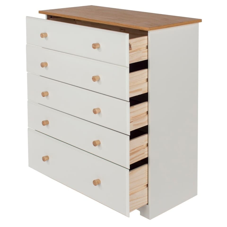 image 1 of Colorado 5 Drawer Chest - MDF/MDP - 80 x 38 x 96.4 cm - Soft White/Oak