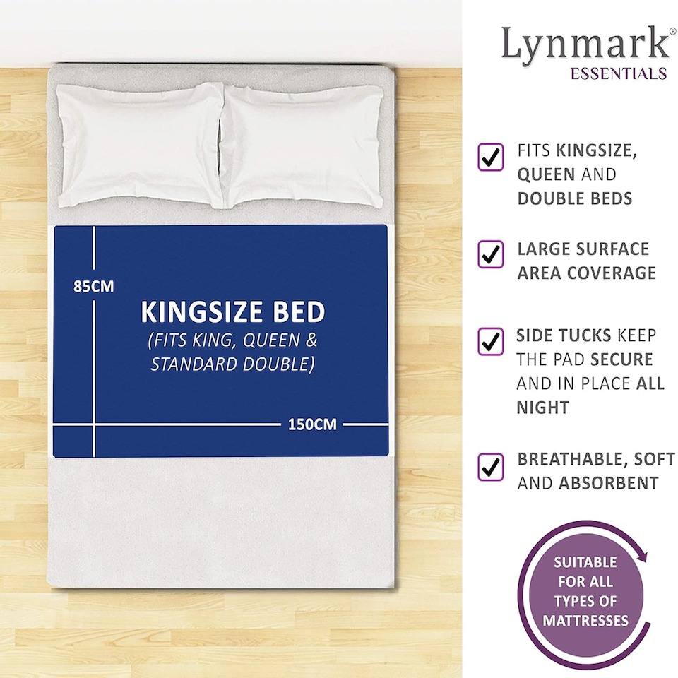 image 1 of Lynmark 2x Waterproof Bed Protector with Tuck-In Flaps, Absorbs Up to 3000ml, 150x85cm (Tucks 85x45cm) | Blue | 2 pack | 2