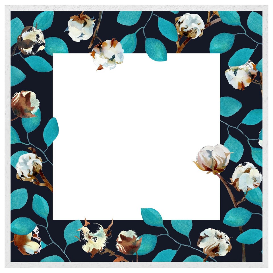 image 1 of Watercolour blue leaf frame (Picture Frame) White | XL