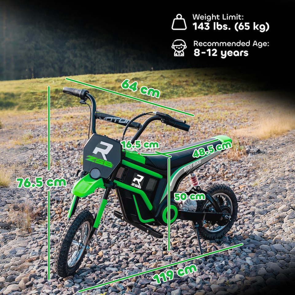 image 1 of HOMCOM 24V Kids Electric Motorbike with Twist Grip Throttle, Music, Horn - Green