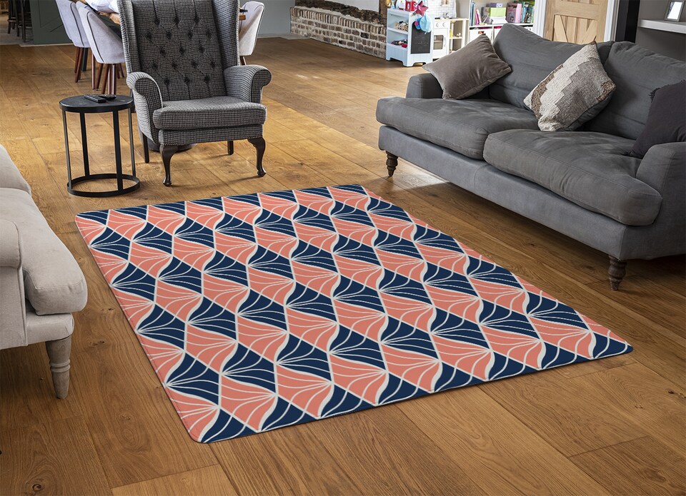 image 1 of Navy & Pink Geometric Shells Rug | Multi
