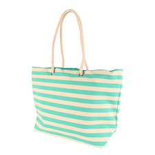 Nicola Spring Large Striped Canvas Tote Beach Bag - 55cm x 36cm - Seafoam | Green | Seafoam