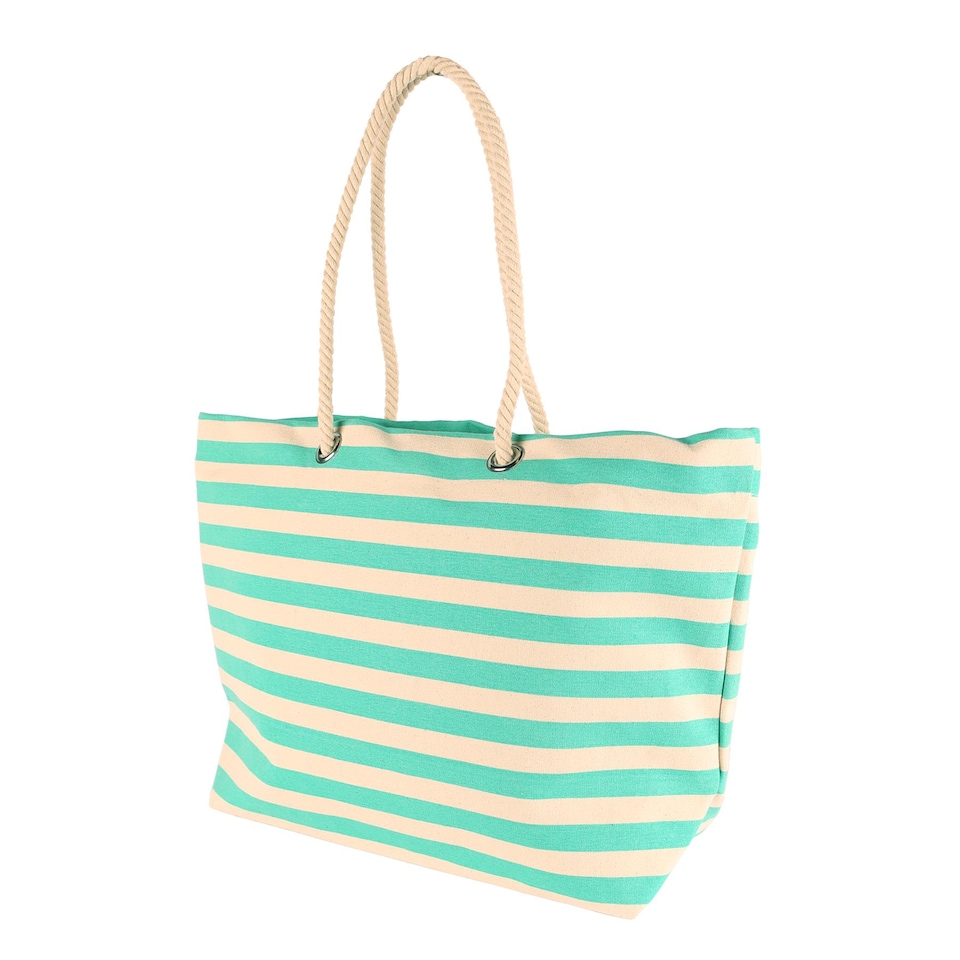 image 1 of Nicola Spring Large Striped Canvas Tote Beach Bag - 55cm x 36cm - Seafoam | Green | Seafoam