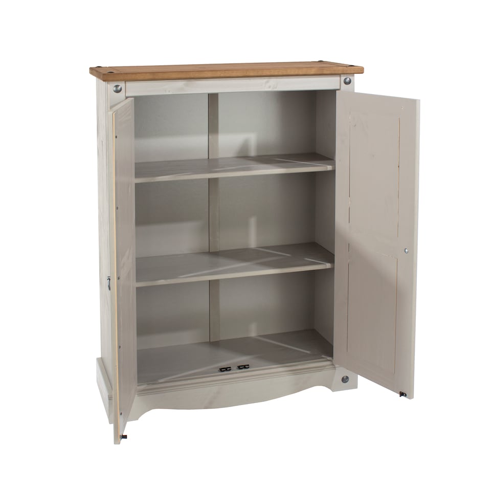image 1 of Corona 2 Door Cupboard Unit in Antique Waxed Pine - Adjustable and Removable Shelves | Grey | Grey | One Size | 1