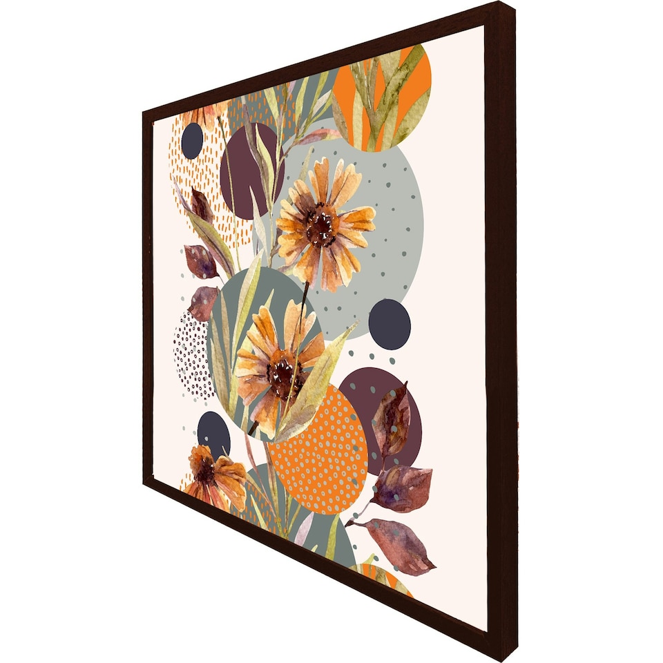 image 1 of Orange geometric with flowers (Picture Frame) Black | M