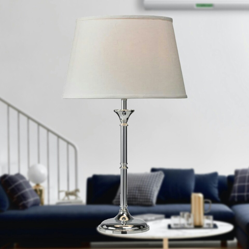 image 1 of Jasmin - 52cm Chrome Table Lamp with Ivory Shade Chrome | White