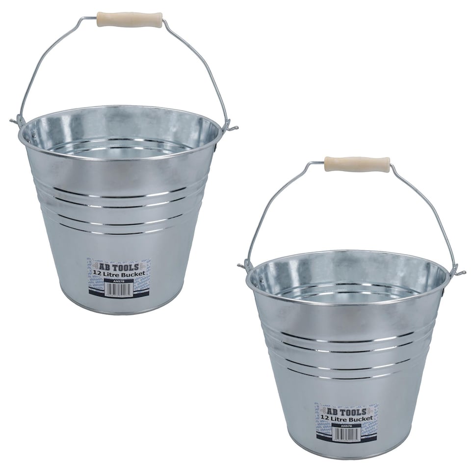 image 1 of 12L Galvanised Steel Metal Bucket Pail Water Coal Greenhouse Garden Plant 2PK