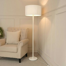 ValueLights Charlie White Floor Lamp with Grey Shade 