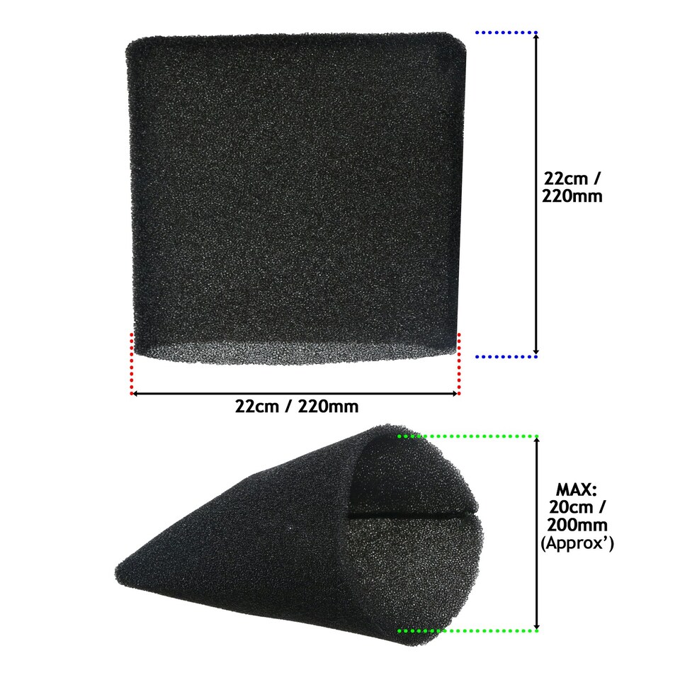 image 1 of SPARES2GO Foam Filter Sleeve compatible with Sealey PC200 PC200CFL PC300 Wet & Dry Vacuum Cleaner (22cm)