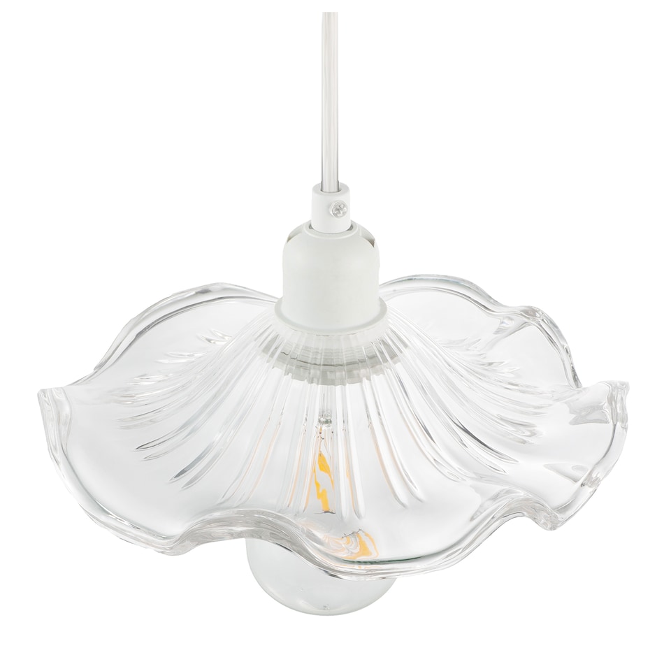 image 1 of Designer Ribbed Clear Glass Pendant Light Shade with Wavy Ruffled Edge