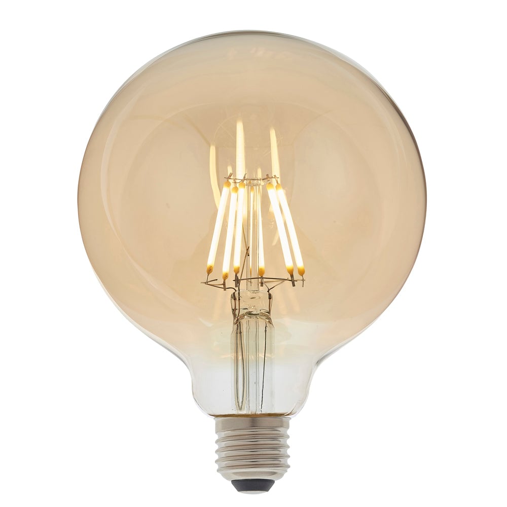 Loops LED Filament Lamp Bulb Dimmable 6W E27 LED 125mm Amber Tinted Glass Globe in Clear