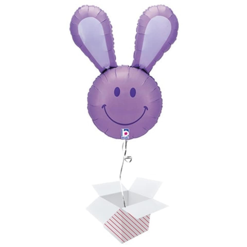 Lavender Smiling Bunny Easter Helium Foil Giant Balloon - Inflated Balloon in a Box