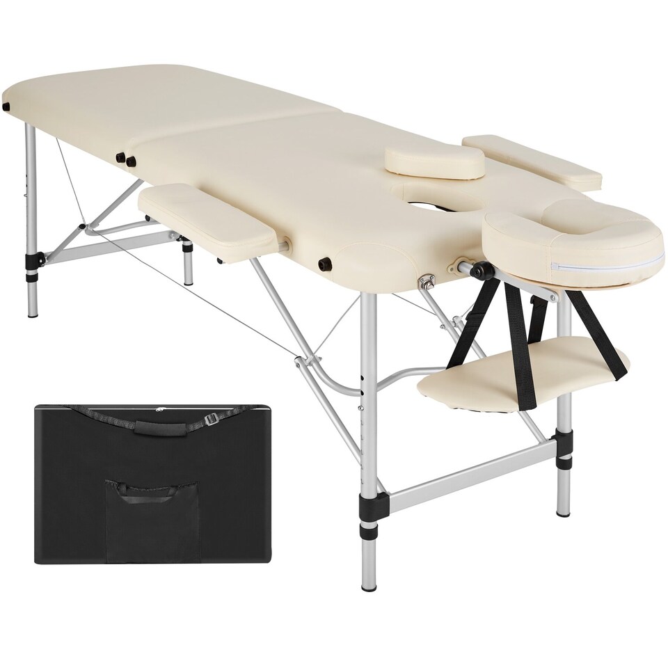 image 1 of Massage Table - 2-zone bed, aluminium frame, with carry bag, head- and armrests | Cream | beige | 1
