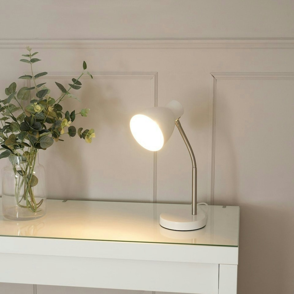 image 1 of ValueLights Keela White Adjustable Flexi Neck Desk Table Lamp
