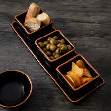Interiors By Premier Set of 3 Black Dip Bowls With Tray, Terracotta Dip Dishes, Stylish Chip Dip Bowl Set, Ideal For Parties Black