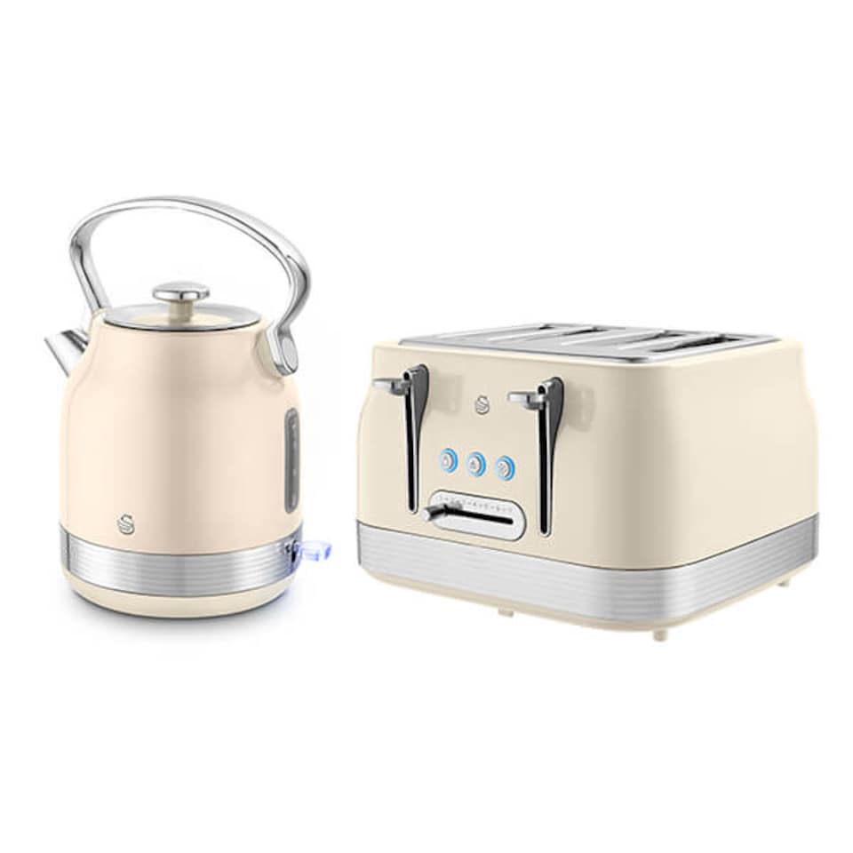 image 1 of Swan Retro Revive Cream Traditional Kettle & 4 Slot Toaster Set