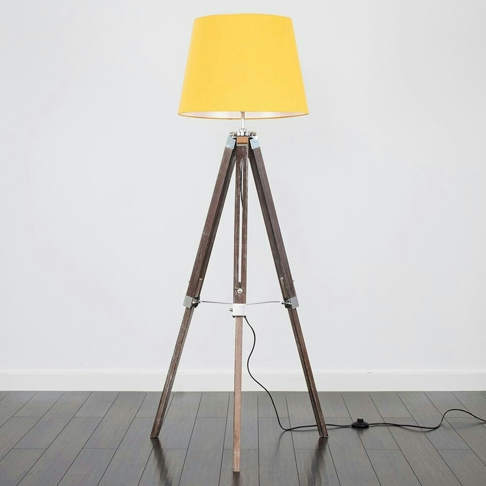 image 1 of ValueLights Clipper Brown Floor Lamp Yellow Shade Yellow