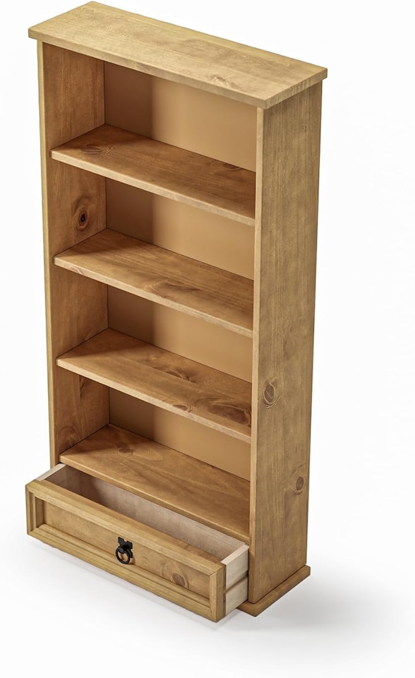 image 1 of Corona Bookcase 1 Drawer DVD Media Rack 4 Shelf Display Storage Unit Solid Mexican Pine