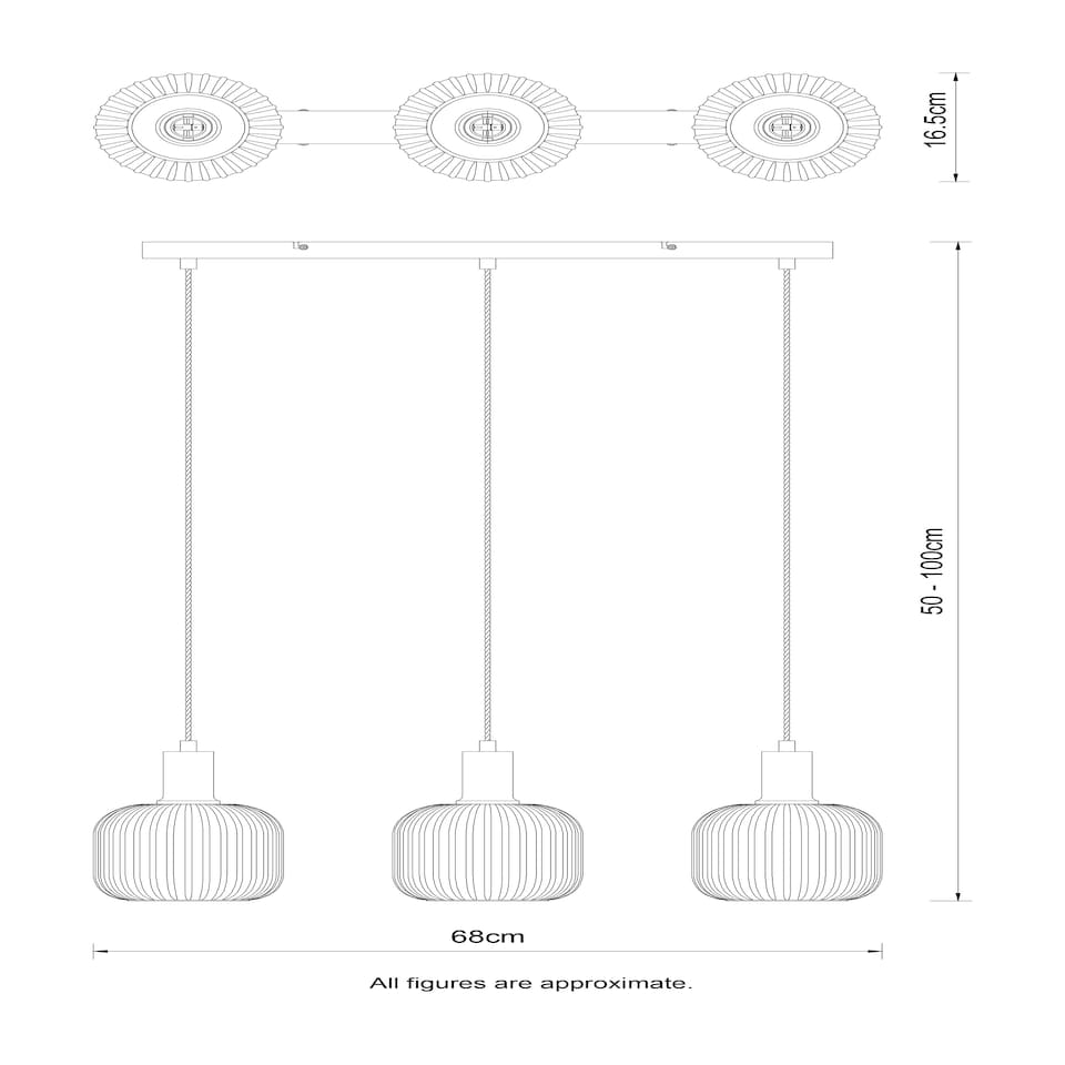 image 1 of COSYLYTE Clayton 3 Light Modern Ribbed Glass Bar Pendant Light - Brushed Brass Bronze | Brushed Brass