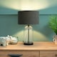 image 1 of ValueLights Jessy Glass and Black Metal Bedside Table Lamp with a Charcoal Grey Lampshade - Bulb Included Grey