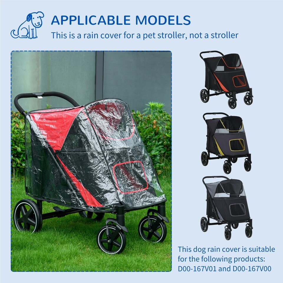 image 1 of PawHut Dog Stroller Rain Cover, Cover for Dog Pram Buggy for, Large, Medium Dogs