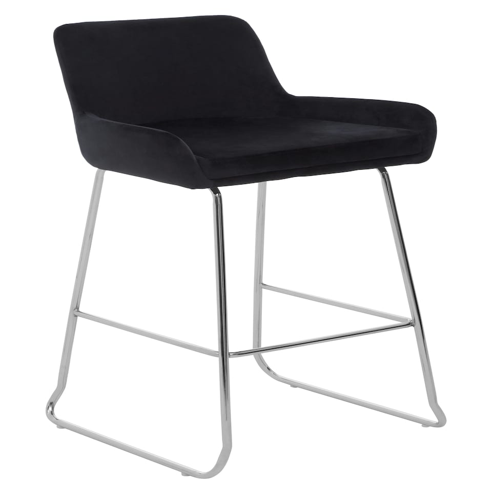 image 1 of Tamzin Black Velvet Bar Chair With Low Arms Black