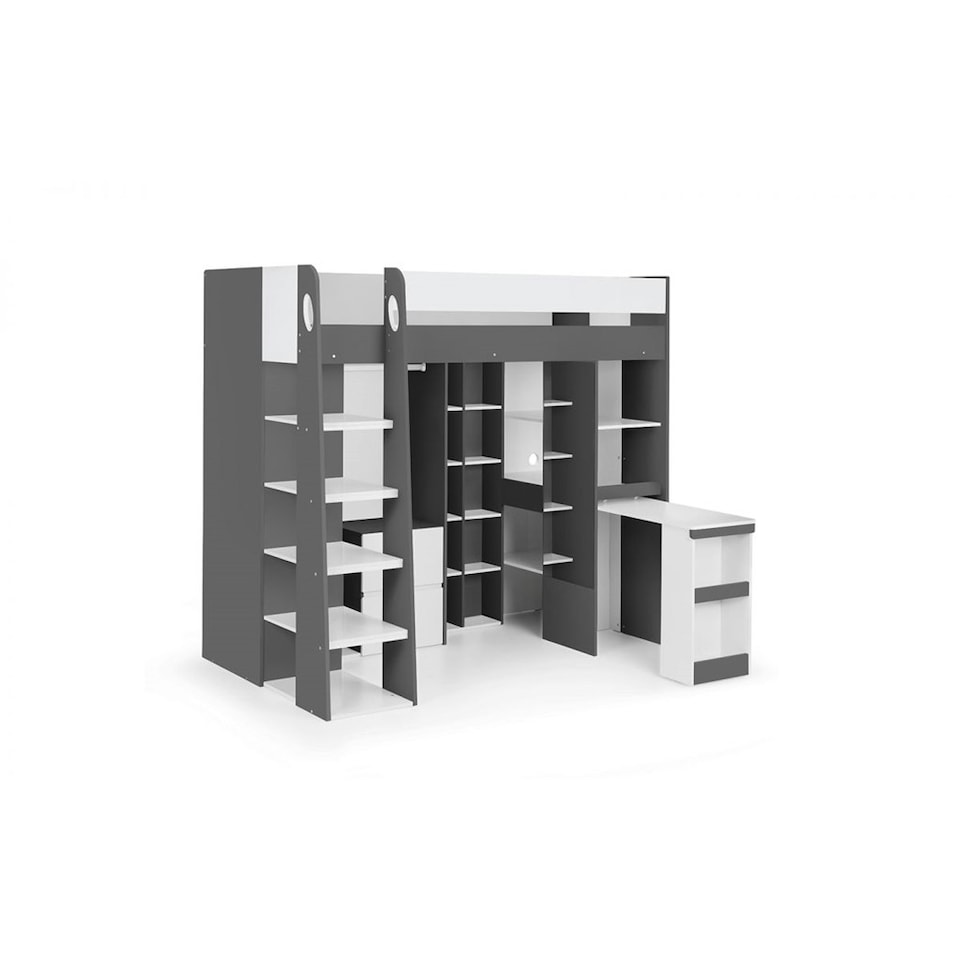 image 1 of Charcoal and White High Sleeper Bed - Single (90cm)