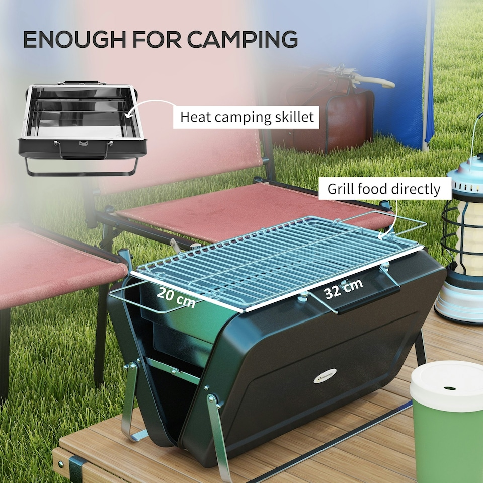 image 1 of Outsunny Portable BBQ Grill with Suitcase Design for Camping Picnic Party, Black