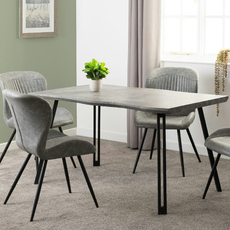 image 1 of Quebec Wave Edge Medium Dining Table Set with 4 Chairs Black | Concrete Effect/Grey