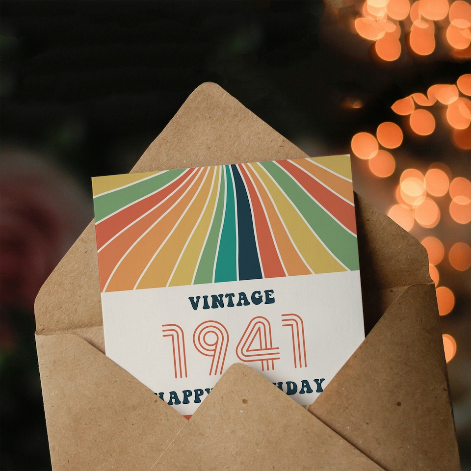 image 1 of Vintage Retro Him Her Rainbow Born 1941 Aged 84 Years Old 84th Birthday Card