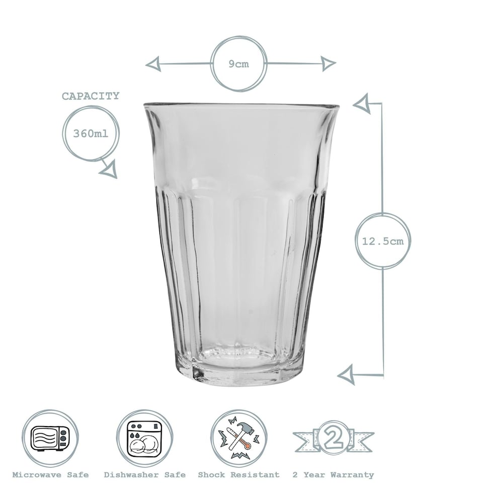 image 1 of Duralex Picardie Drinking Glasses - 200ml Tumblers, 360ml Highballs - Set of 12 Clear
