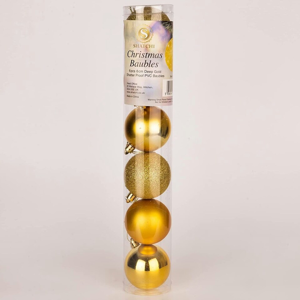 image 1 of Baubles Deep Gold 6cm, 6pcs Set