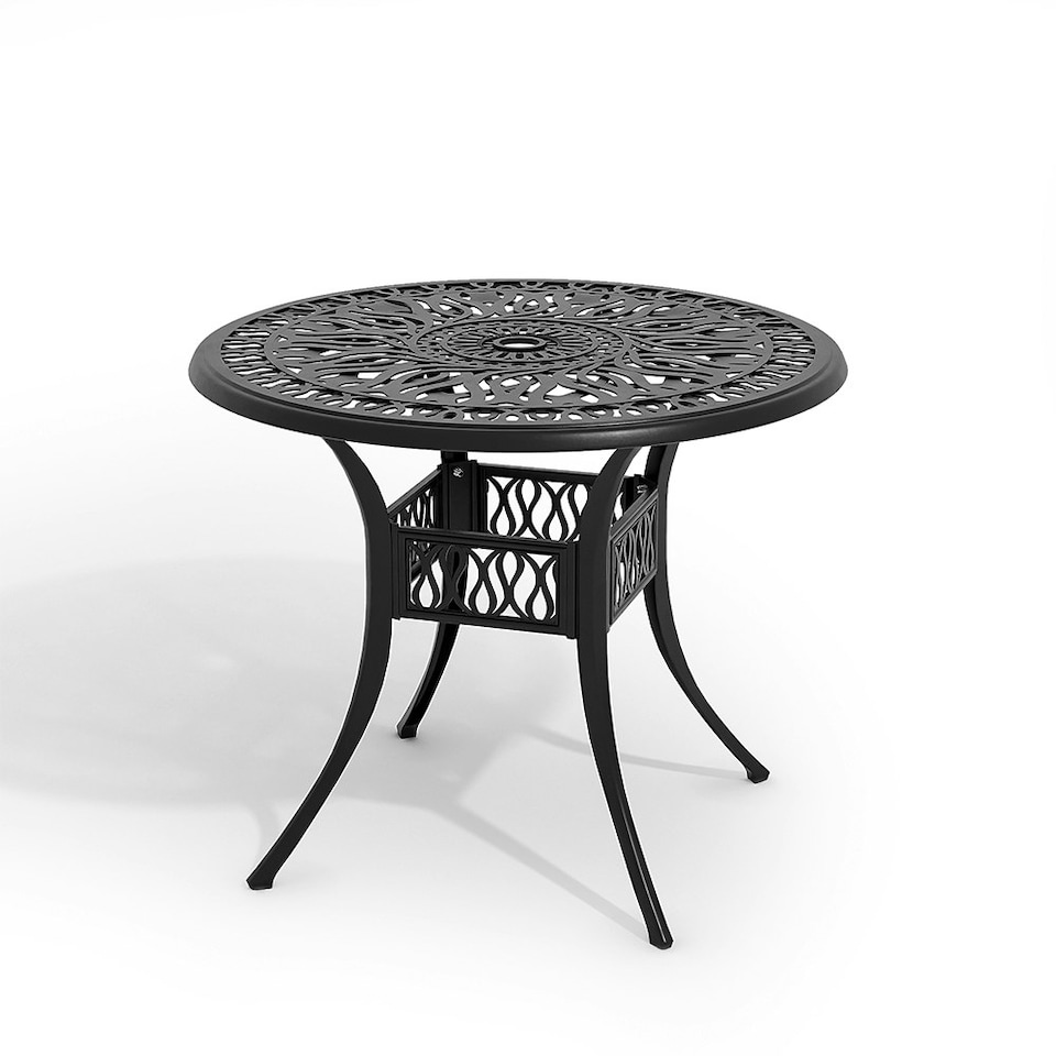 image 1 of Living and Home Vintage Round Cast Aluminum Garden Table - Black