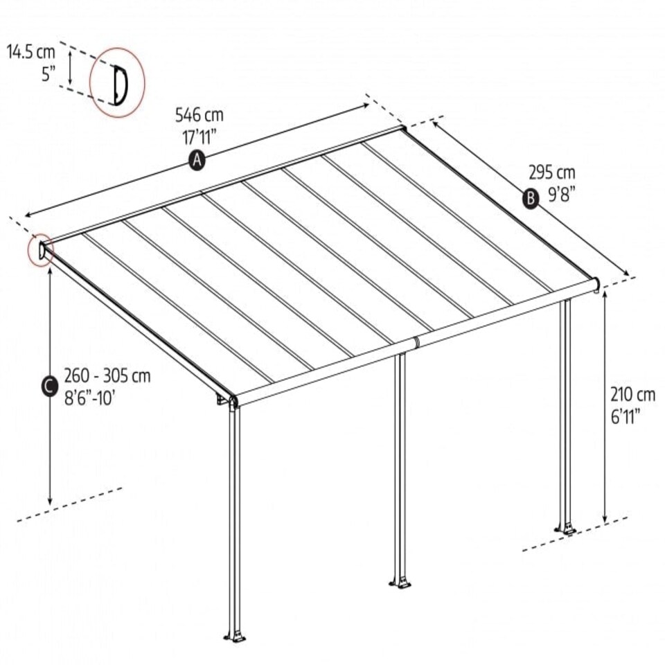 image 1 of Patio Cover Olympia 3 x 5.46 Clear - Polycarbonate - L546 x W300 x H305 cm - White White