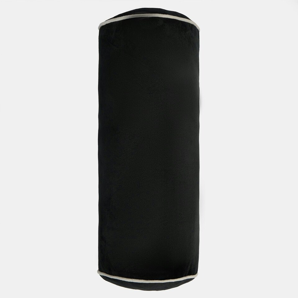image 1 of OHS Matte Velvet Short Bolster Body Support Cushion, 46x20cm - Black/Cream
