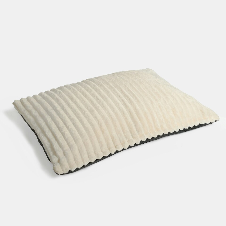 image 1 of OHS Ribbed Fleece Rectangular Soft Warm Cosy Plump Plush Pet Dog Cat Cushion Bed, 80x60cm Cream | L