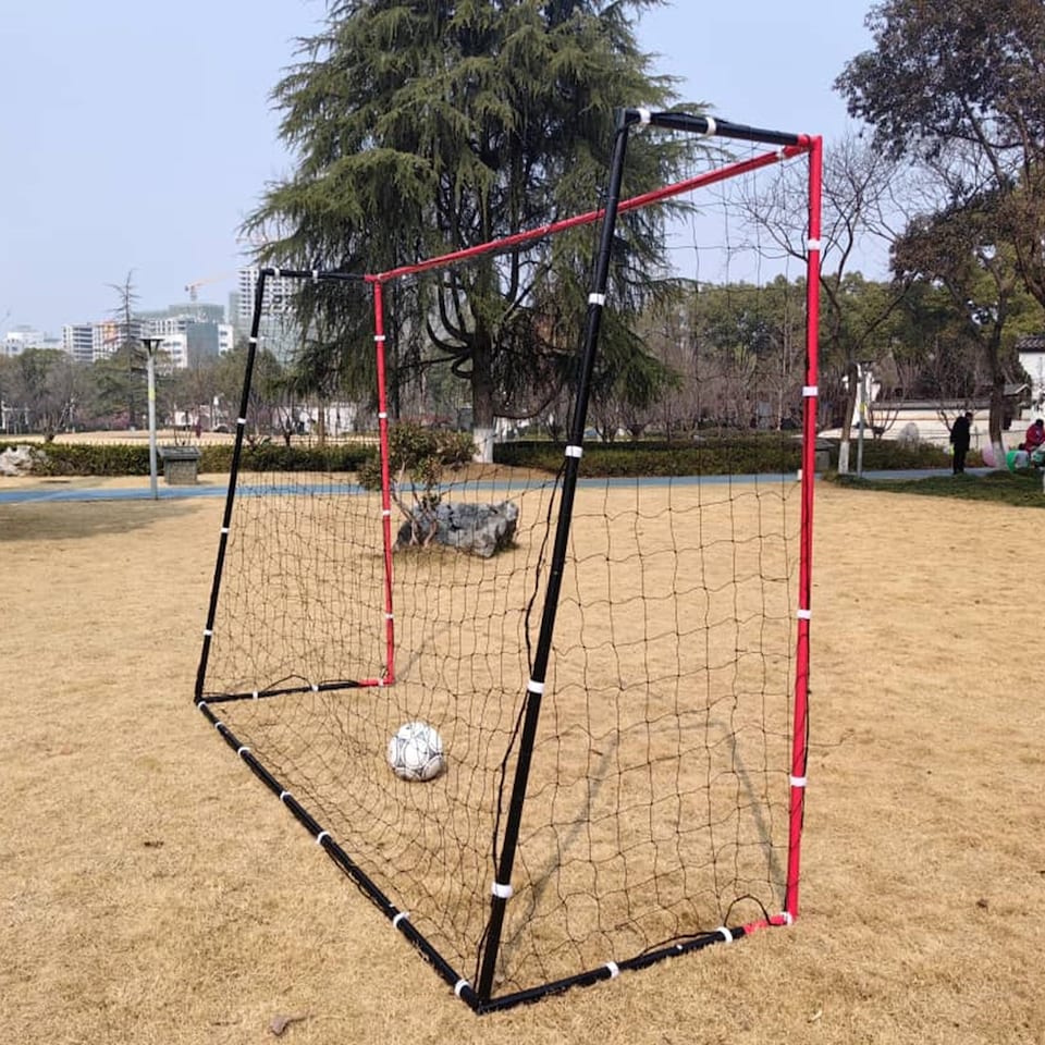 image 1 of Rexco Football Goal Posts Net Soccer Practise Garden Training Black Red 3m x 2m x 1m