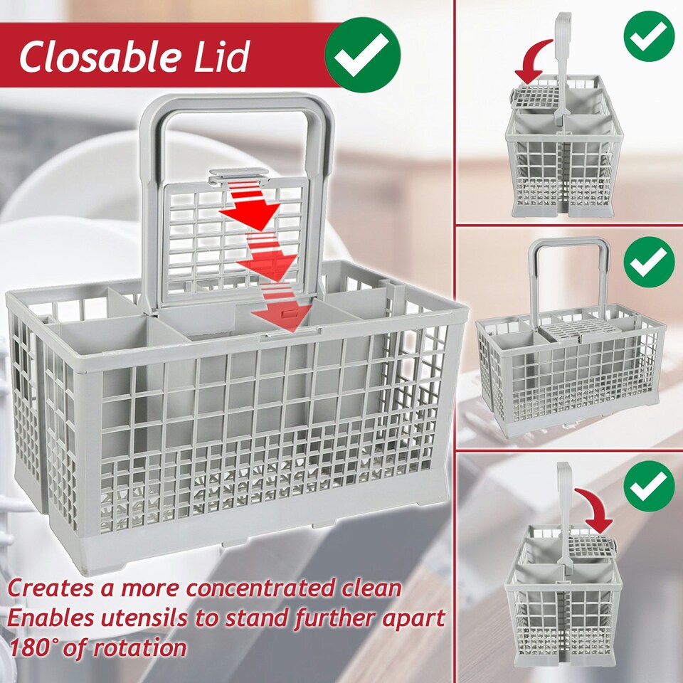 image 1 of SPARES2GO Cutlery Basket Caddy Cage for AEG Dishwasher (Removable Handle, 240mm)