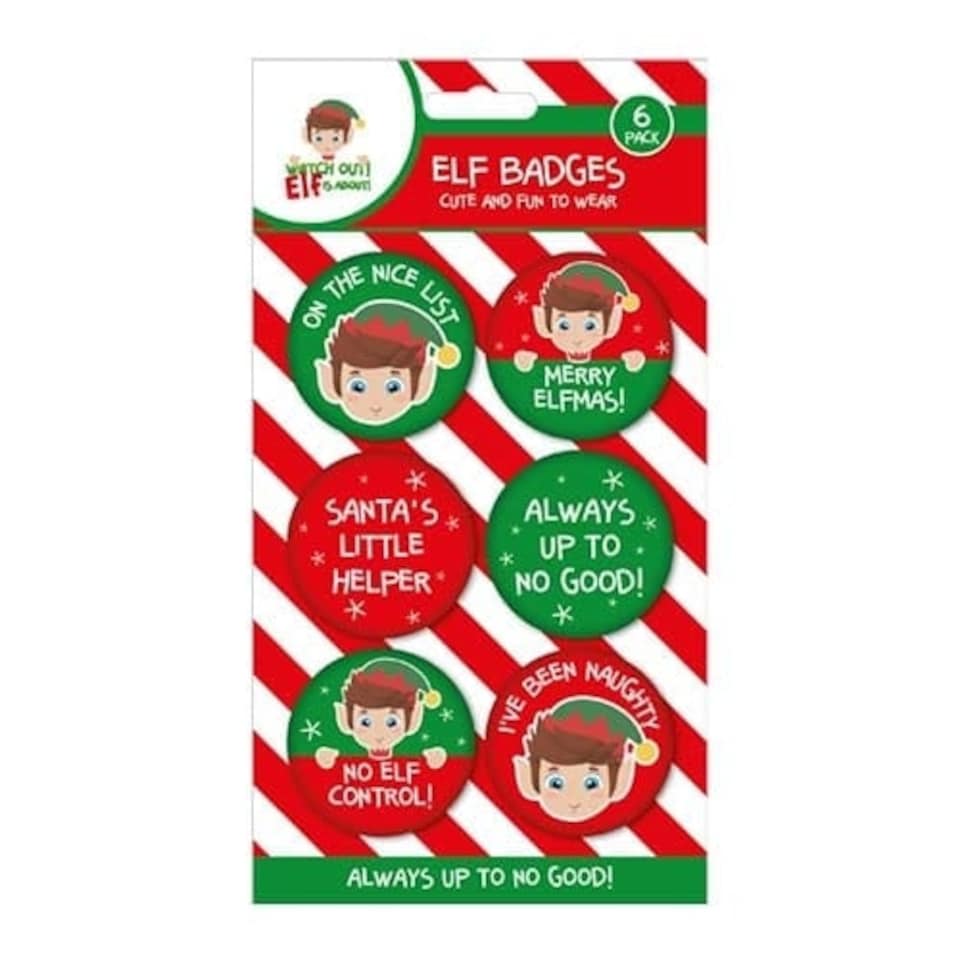 Christmas Naughty or Nice Elf Badges - Pack of 6