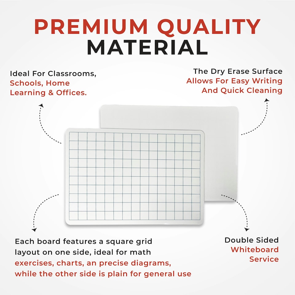 image 1 of Pack of 12 Square Grid A4 Drywipe Whiteboards