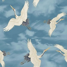 Catherine Lansfield Flying Cranes Wallpaper - Blue - 10m x 53cm Blue