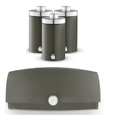 Swan Townhouse Graphite Bread Bin & 3 Canisters Kitchen Storage Set in Grey