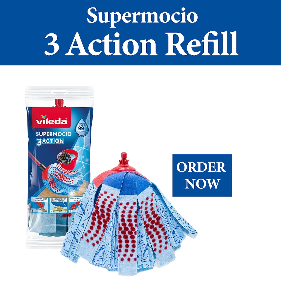 image 1 of Vileda SuperMocio 3 Action Mop Refill Microfibre Floor Cleaning Replacement Head