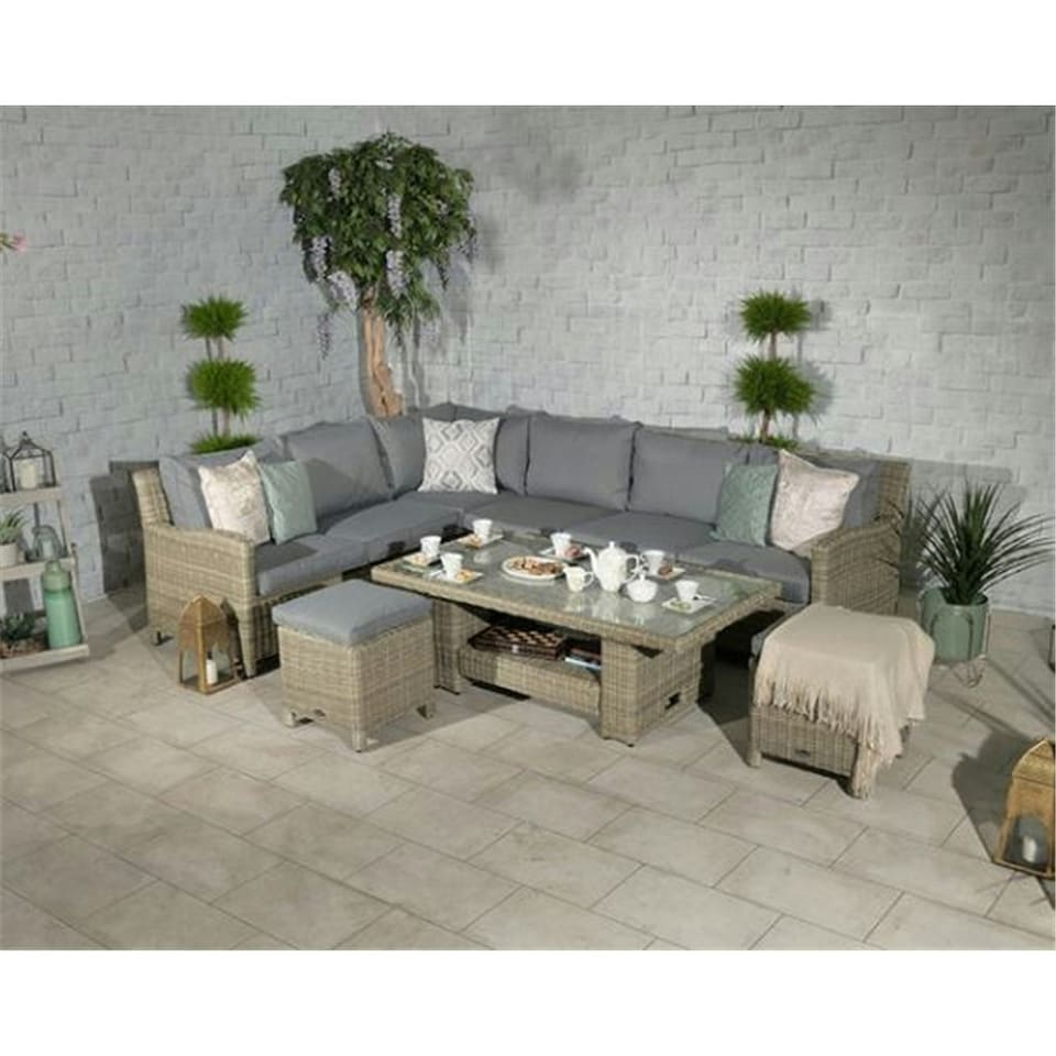 image 1 of 6 Seater Garden Furniture Set - 7 Piece Deluxe Modular Corner Dining / Lounging Set 2 Piece - Sofa Set + Height Adjustable Table