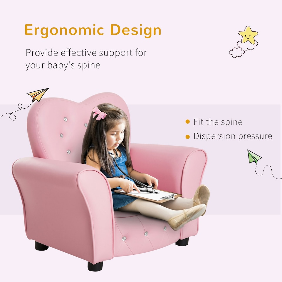 image 1 of HOMCOM Kids Sofa Toddler Armchair Children Chair Princess-Themed Nursery Pink