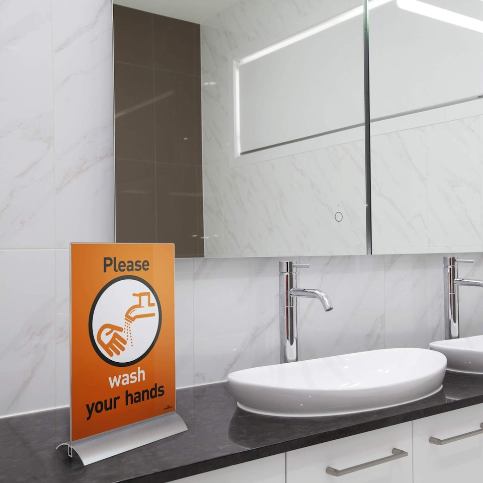 image 1 of Durable Acrylic Aluminium Display Stand Table Menu & Sign Holder | A4 | Clear